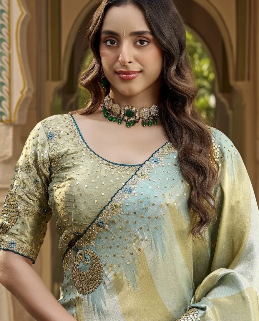SEAGREEN - Fancy Fabric Embroidered Sea Green Classic Saree
